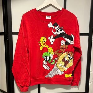 Warner Bros Looney Tunes Friends Crewneck Sweater Red VTG